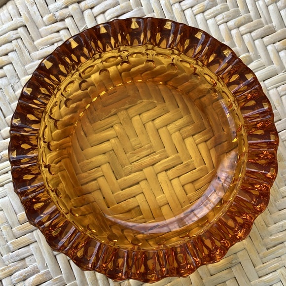 VINTAGE FENTON 5” AMBER ORANGE GLASS HOBNAIL AND RUFFLE TOP ASHTRAY- no decal - Picture 12 of 14
